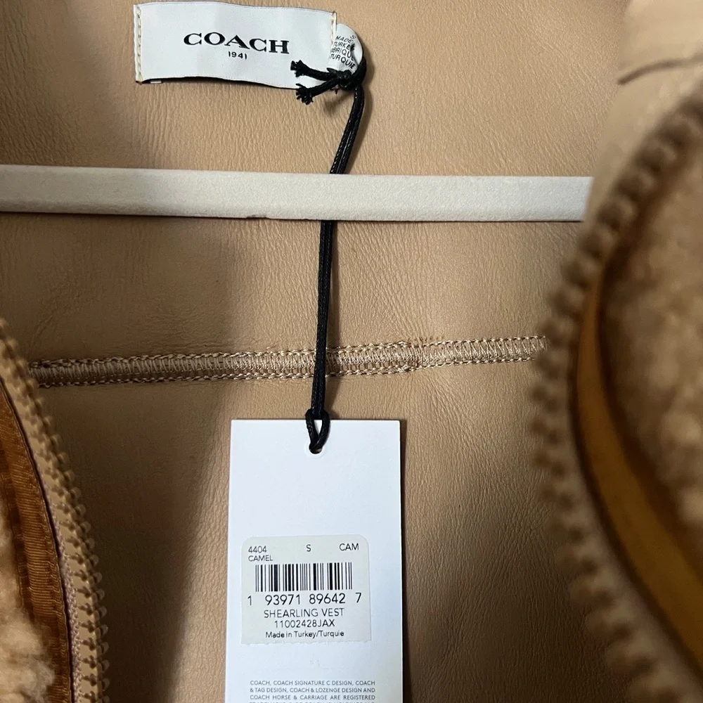 Coach Shearling Leather Tan Vest Jacket Outerwear BNWT